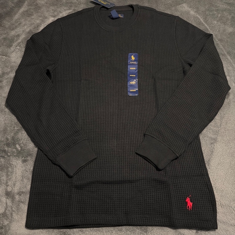 Polo Ralph Lauren Sleepwear Waffle Knit Long Sleeve Shirt Black