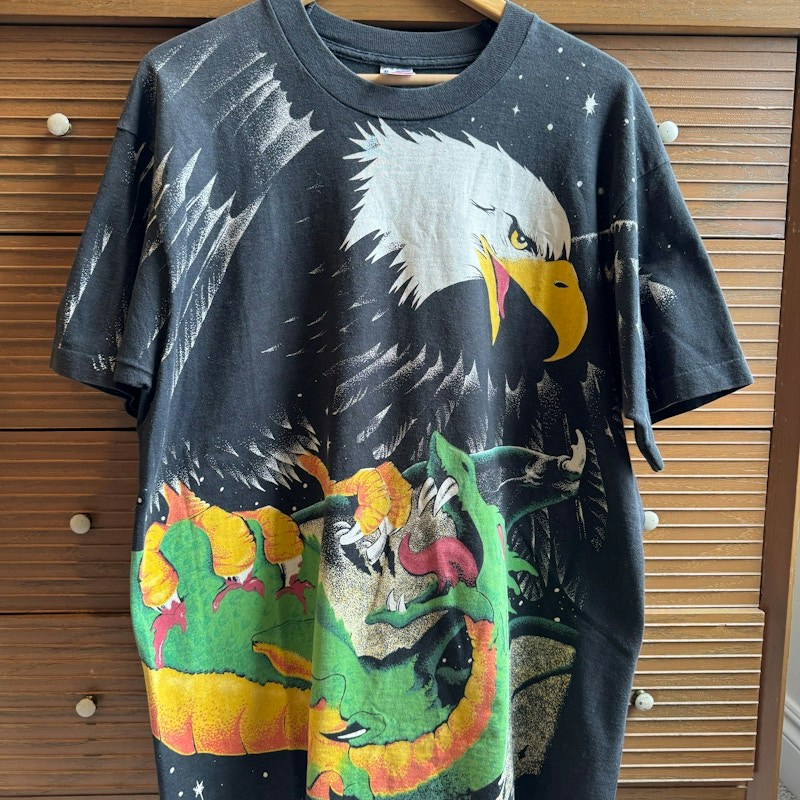 90s Eagle and Dragon AOP Graphic T-Shirt Black
