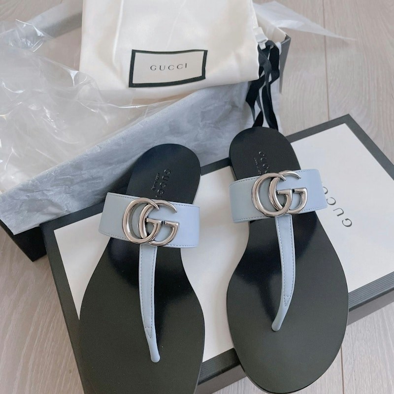 Gucci Double G Leather Thong Sandal Porcelain Light Blue (Women's)