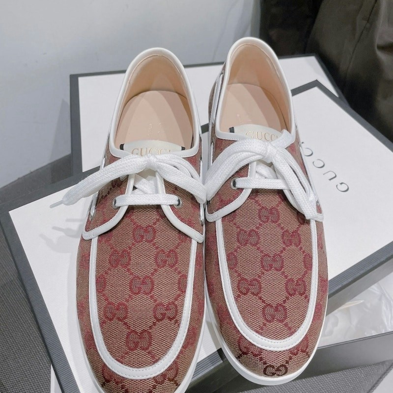 Gucci GG Supreme Canvas Boat Shoe Brown
