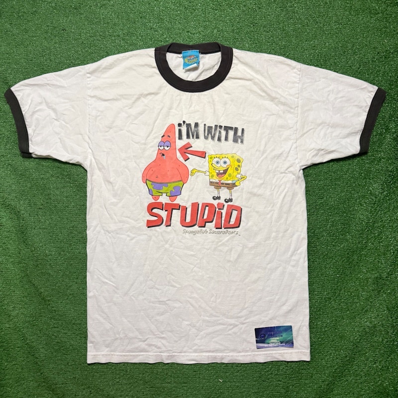 SpongeBob SquarePants Patrick I'm With Stupid Ringer T-Shirt White