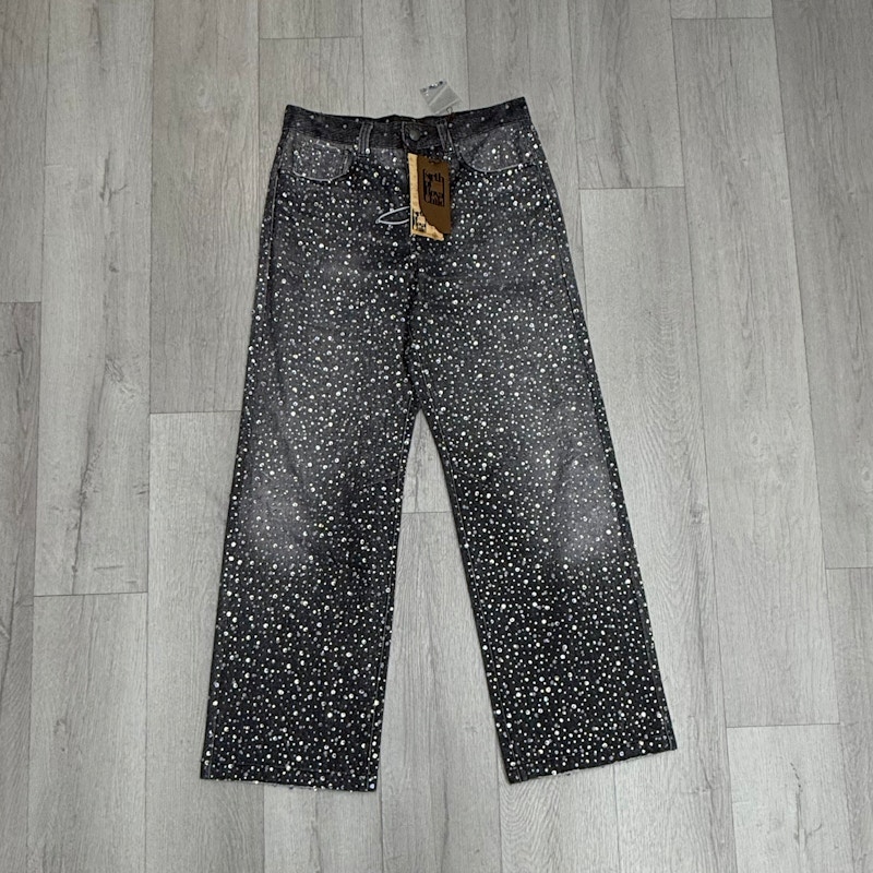 Birth Of A Royal Child Rhinestone Embellished Denim Jeans Black