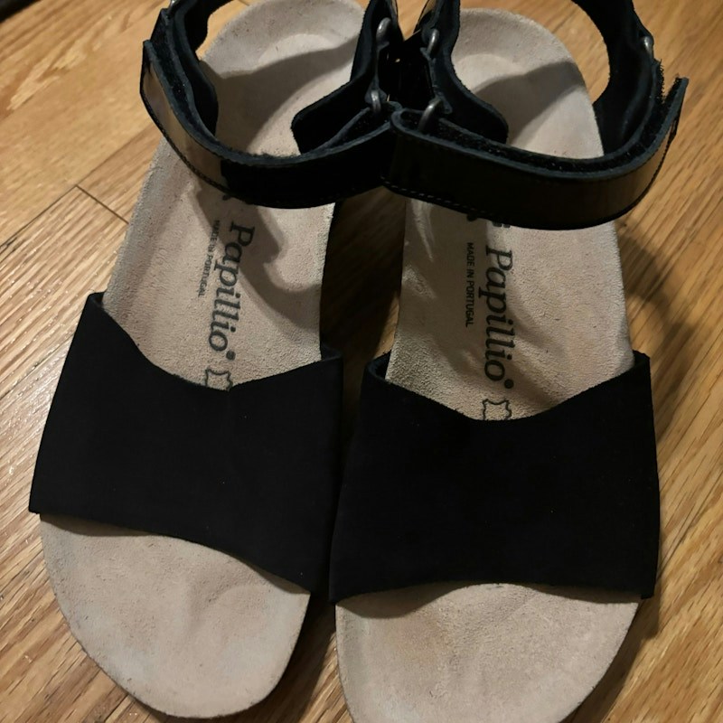 Papillio by Birkenstock Eve Wedge Ankle Strap Leather Sandals Black
