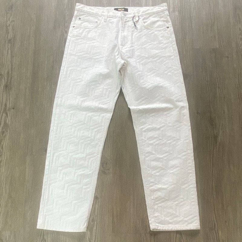MCM Monogram All-Over-Print Jeans White
