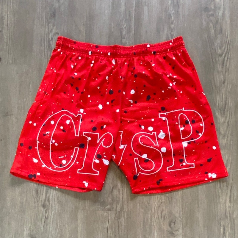 CRISPY NYC Paint Splatter Mesh Shorts Red