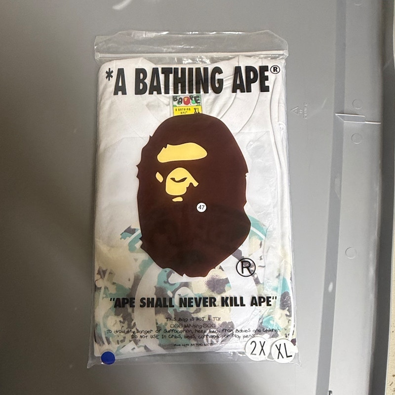 A Bathing Ape Map Camo Busy Work T-Shirt White