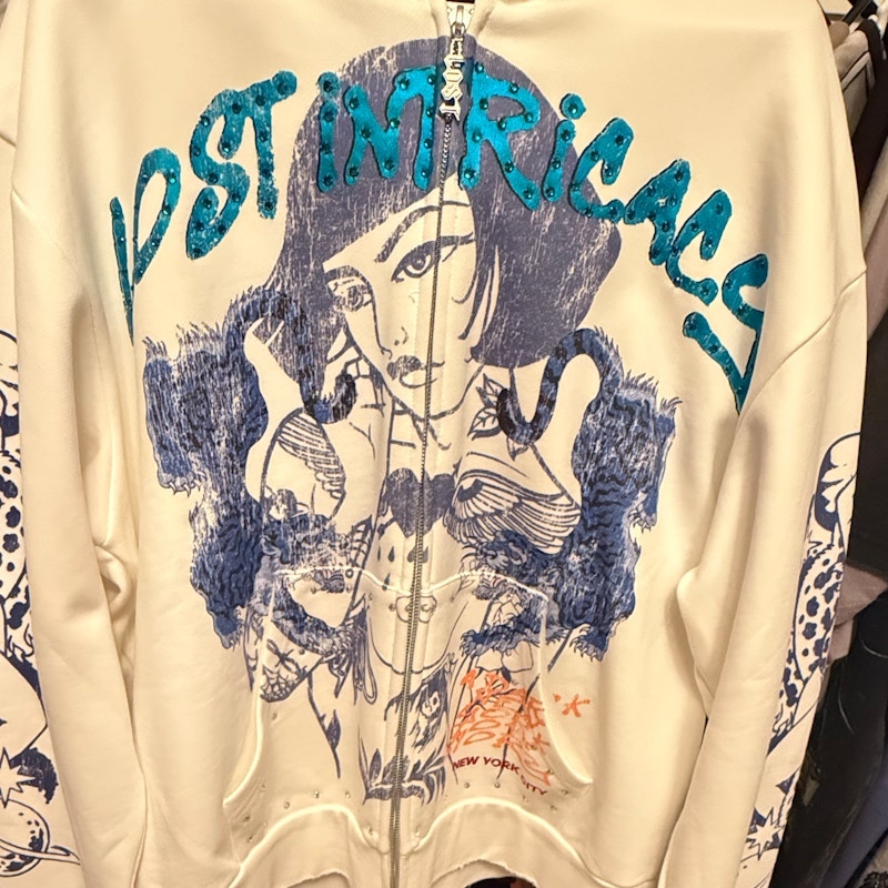 Lost Intricacy Graphic Full-Zip Hooded Sweatshirt Off White