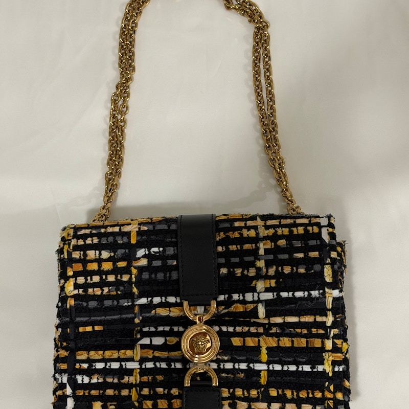 Versace Tweed Shoulder Bag Black Multi