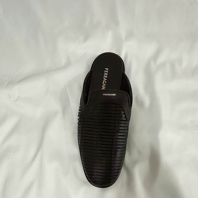 Ferragamo Woven Leather Mule Dark Brown