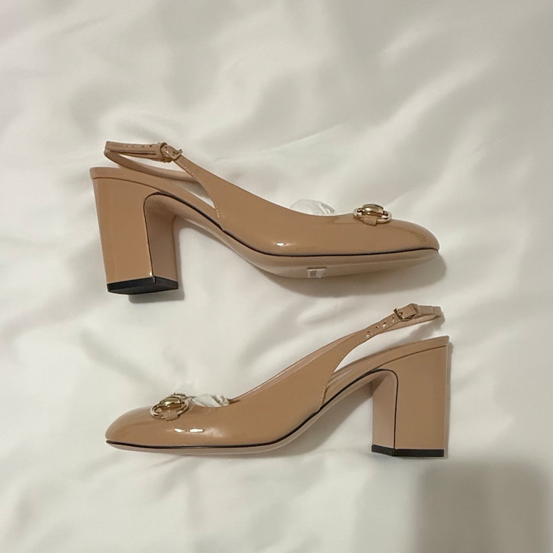 Gucci Patent Leather Horsebit Slingback Pumps Rose Beige (Women's)