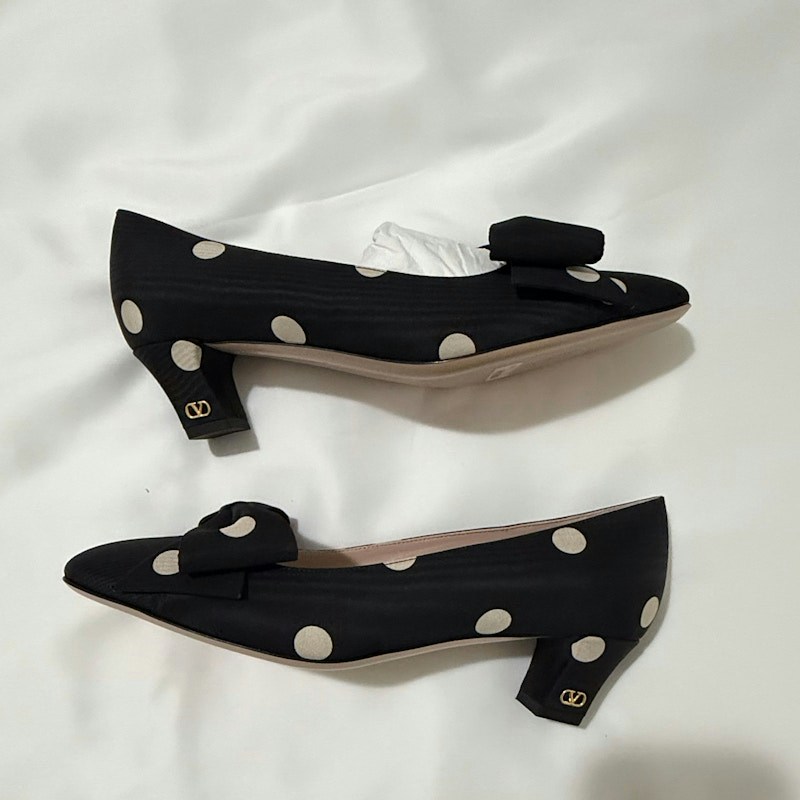 Valentino Polka Dot Bow Kitten Heel Pumps Black