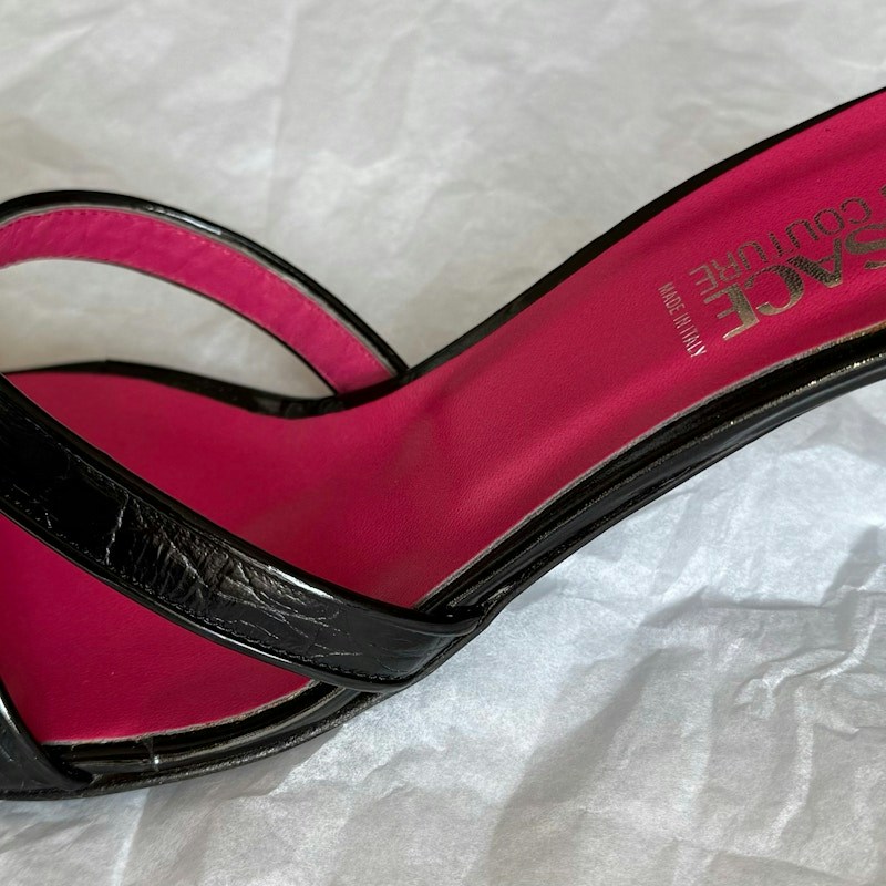 Versace Jeans Couture Bow Kitten Heel Sandal Black Pink (Women's)