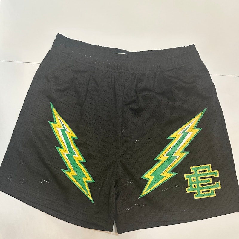 Eric Emanuel Basic EE Lightning Bolt Shorts Black/Green/Yellow