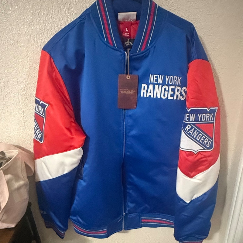 Mitchell & Ness New York Rangers Satin Bomber Jacket Blue