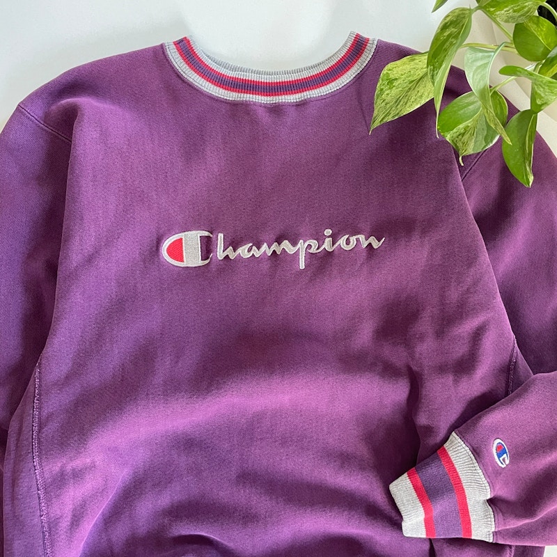 90s Champion Reverse Weave Embroidered Crewneck Sweatshirt Purple