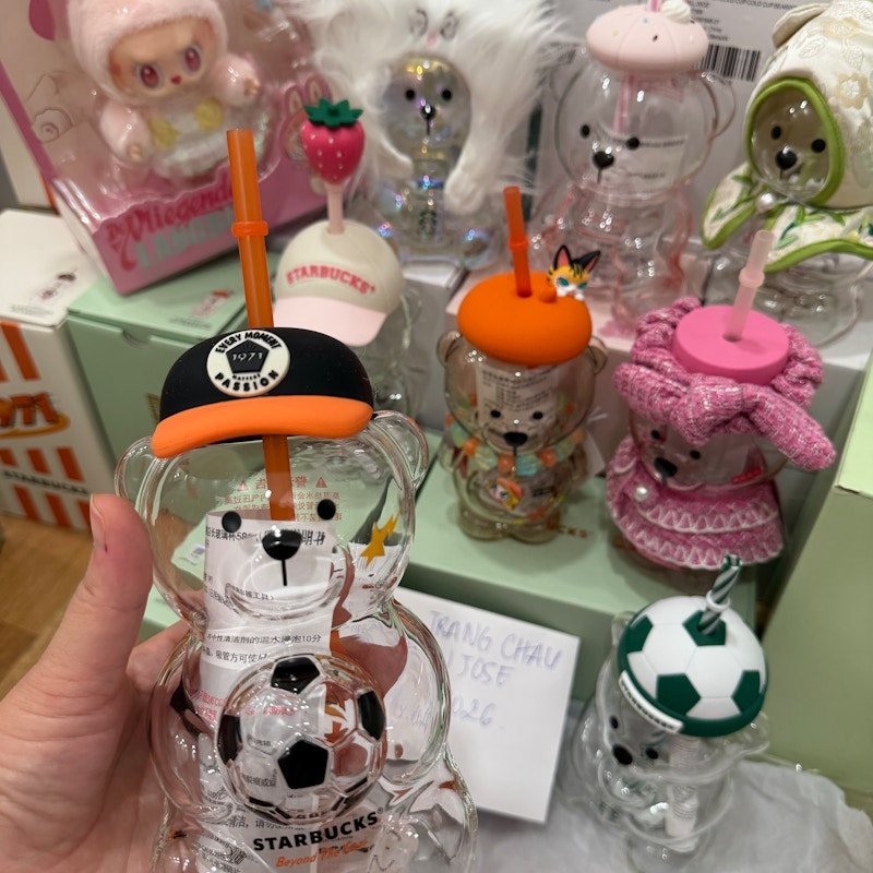 Starbucks Bear Glass Cup With Football (China Exclusive)