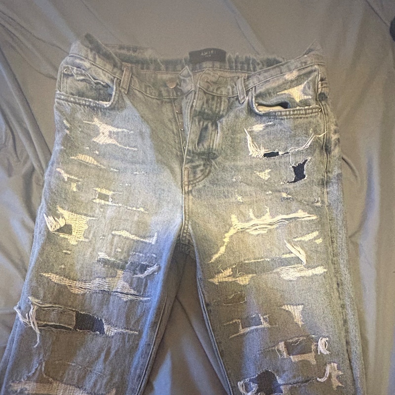 Amiri Distressed Denim Jeans Blue