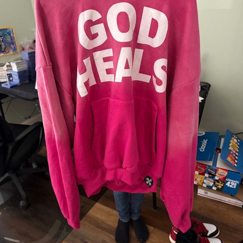 Cactus Plant Flea Market God Heals Hooded Sweatshirt Pink