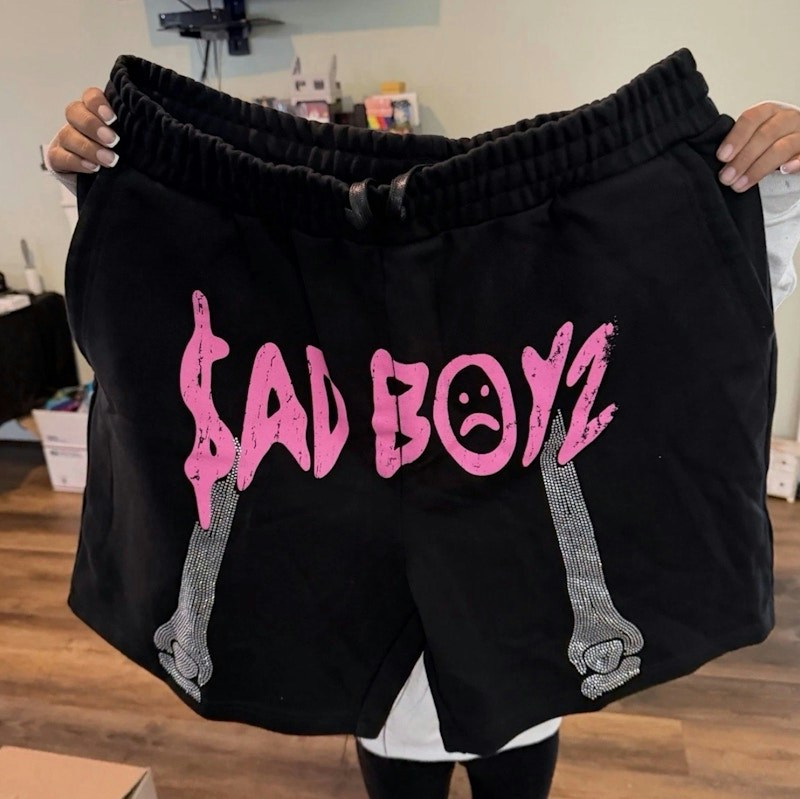 Sad Boyz Bone Rhinestone Shorts Black