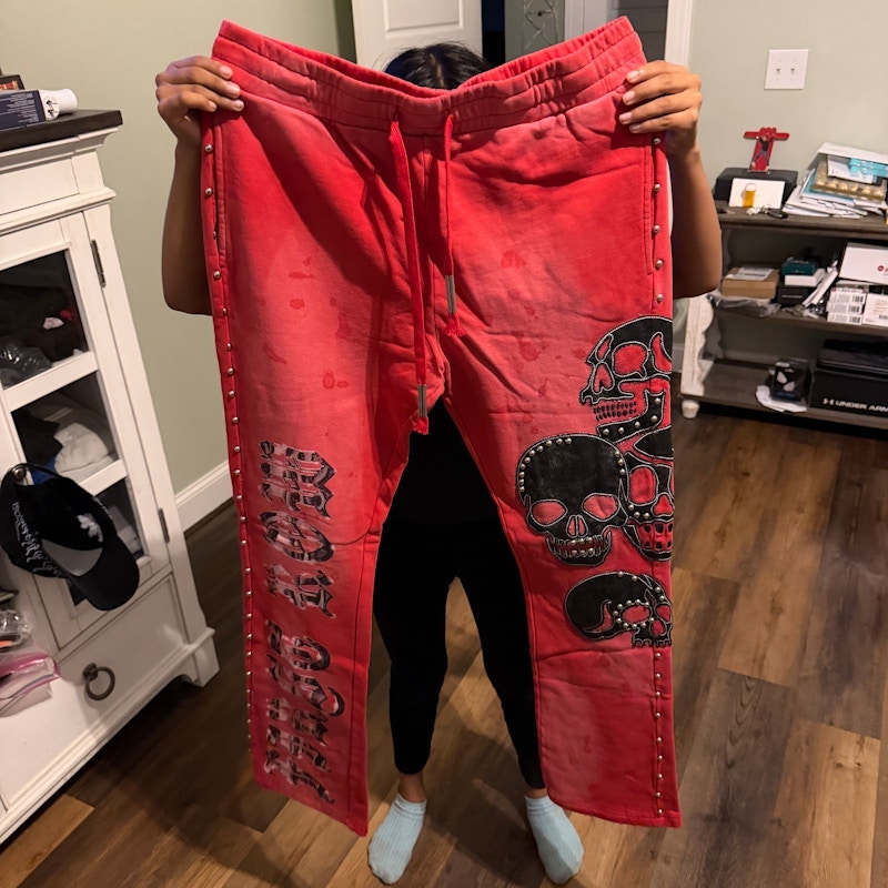 First Row Skull Graphic Sweatpants Red