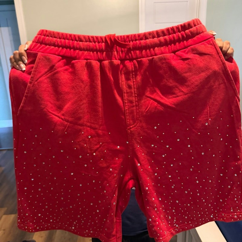 Rebel Minds Rhinestone Sweatshorts Red