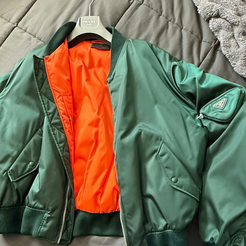 Prada Re-Nylon Bomber Jacket Green