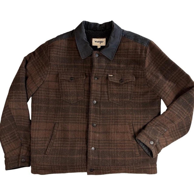 Wrangler Brown Plaid Sherpa Lined Wool Blend Workwear Jacket