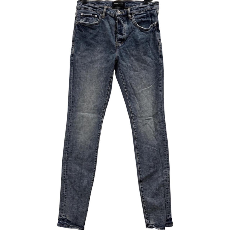Purple Brand P001 Slim Low Rise Slim Leg Distressed Jeans Blue