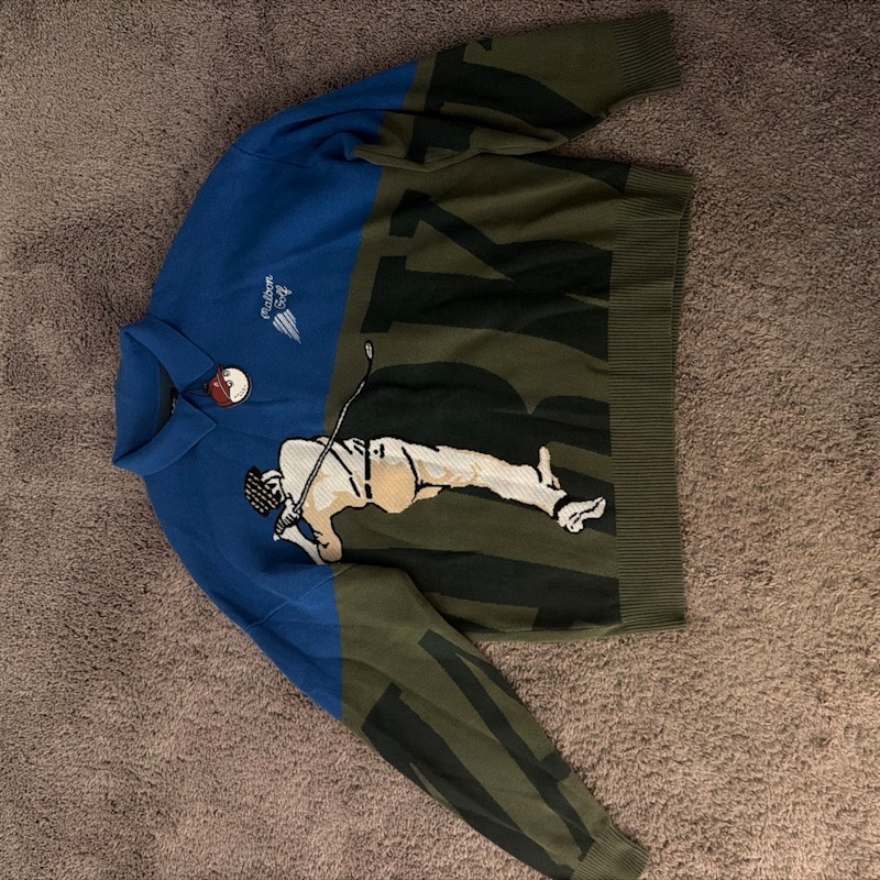 Malbon Golf Knit Polo Sweater Blue Olive