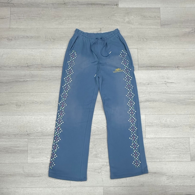 HMDD Rhinestone Embellished Drawstring Sweatpants Blue