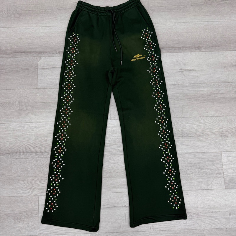 Happy Memories Rhinestone Sweatpants Green