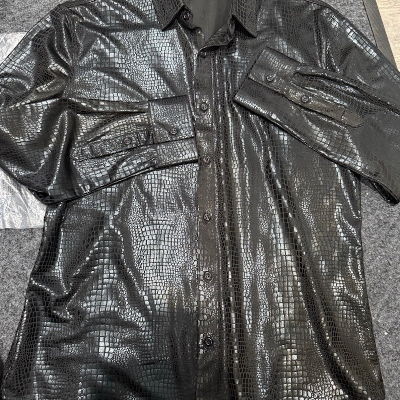 Barocco Crocodile Print Button-Down Shirt Black