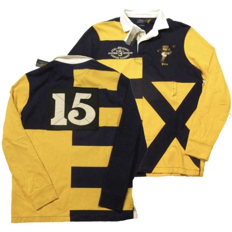 Polo Ralph Lauren Rugby Bear Long Sleeve Polo Shirt Navy Yellow