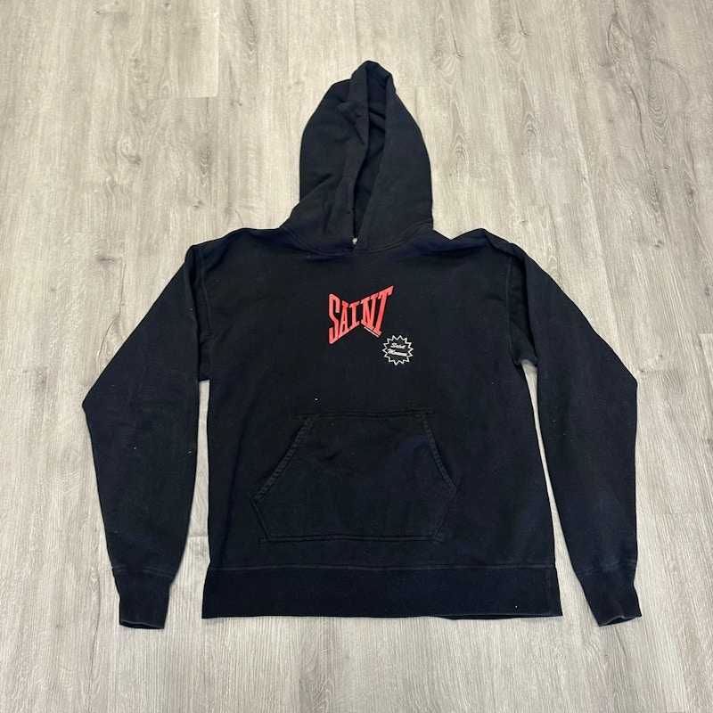 Saint Michael Double Logo Hoodie Black