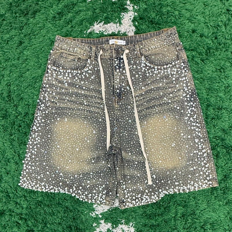 Vale Denim Shorts with Rhinestones and Pearls