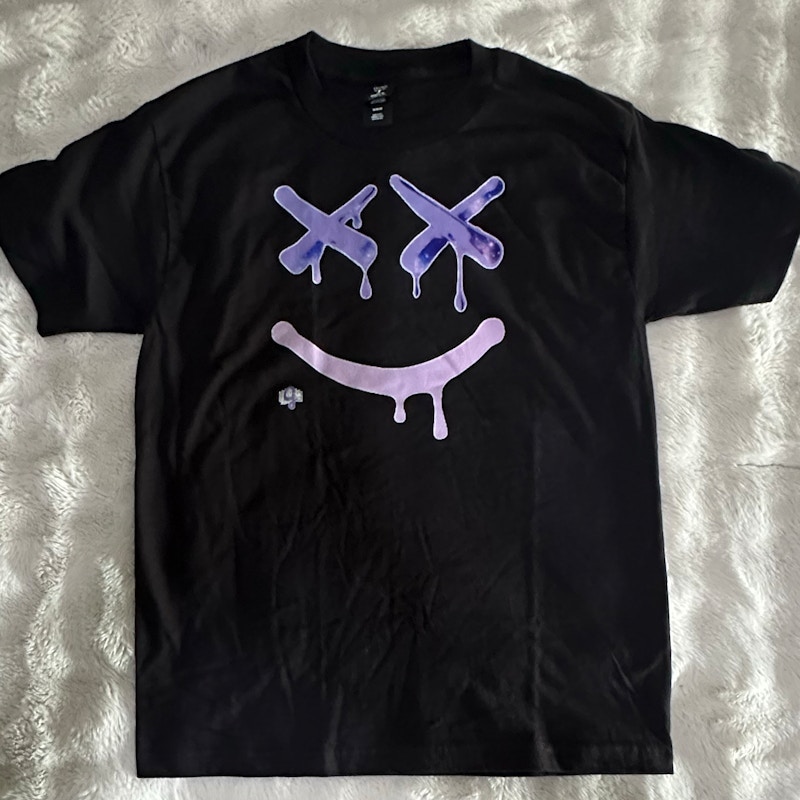 Custom Black Dripping Smiley Face Graphic T-Shirt
