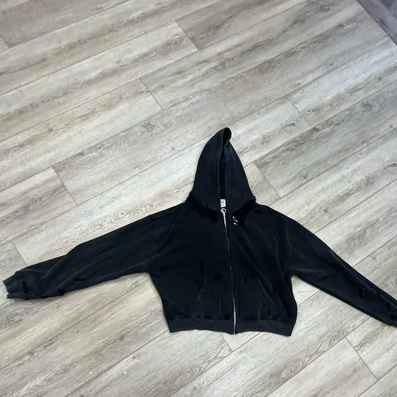 Black Distressed Zip-Up Hoodie