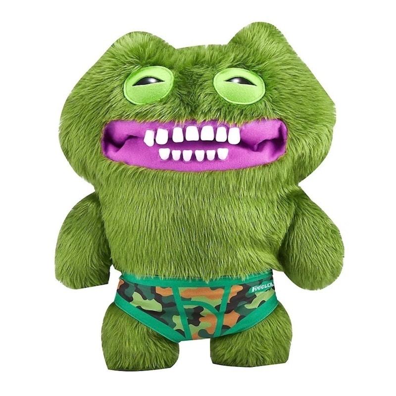 Fuggler Green Plush Monster Stuffed Animal with Camouflage Shorts