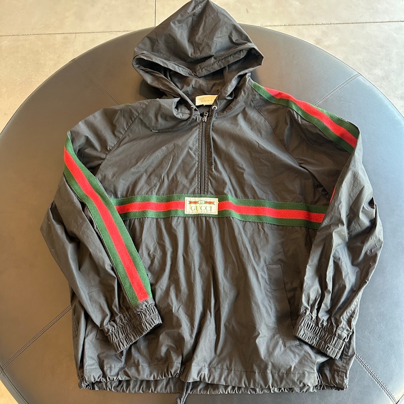 Gucci Web Stripe Hooded Anorak Jacket Black