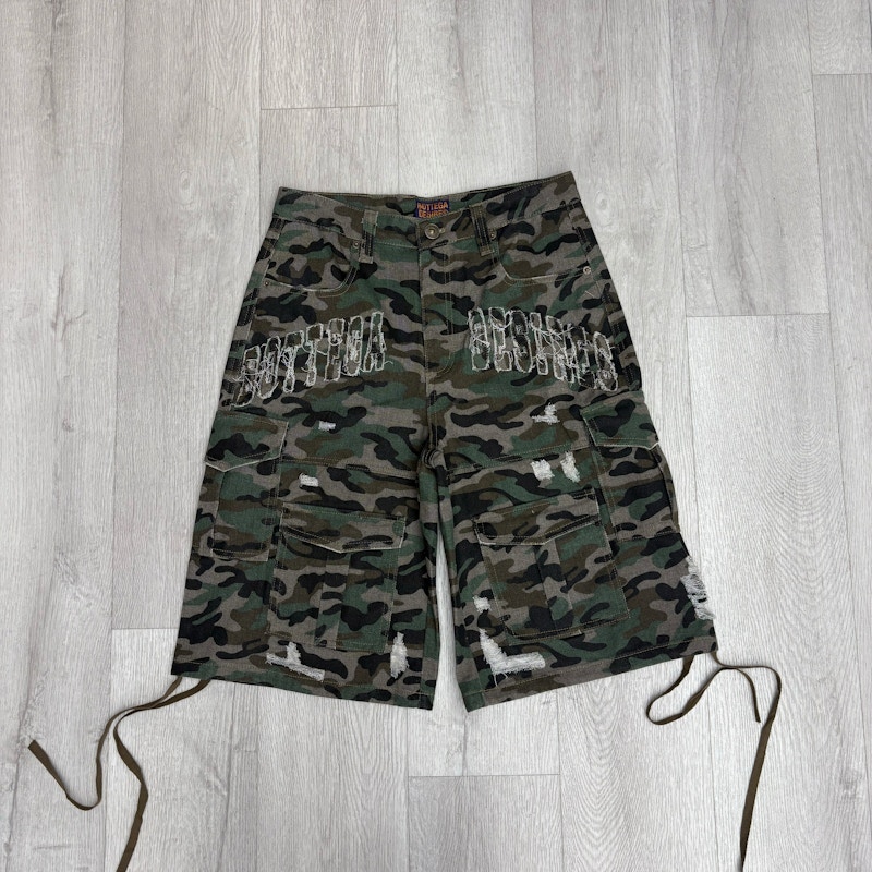 Bottega Desires Camo Cargo Shorts Green
