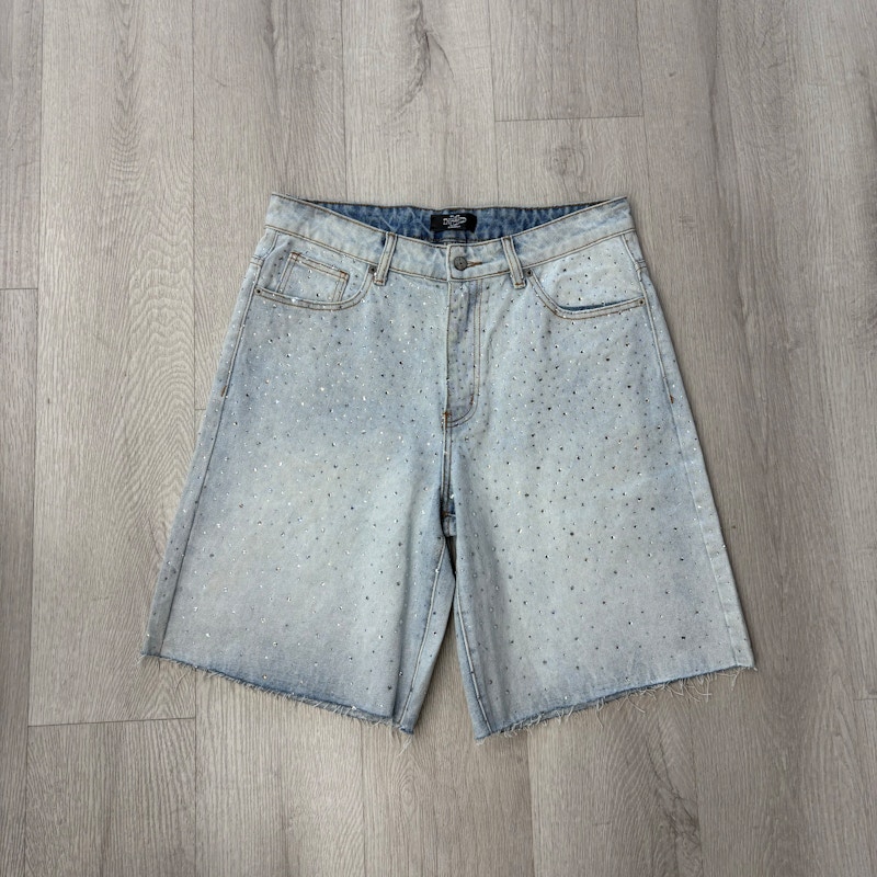HMDD Rhinestone Denim Shorts Light Wash