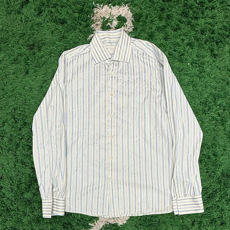 Prada Striped Long Sleeve Button Up Shirt Blue