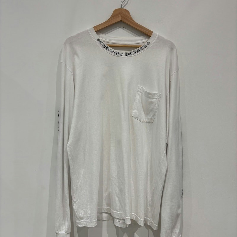 Chrome Hearts Neck Logo Long Sleeve Pocket T-Shirt White