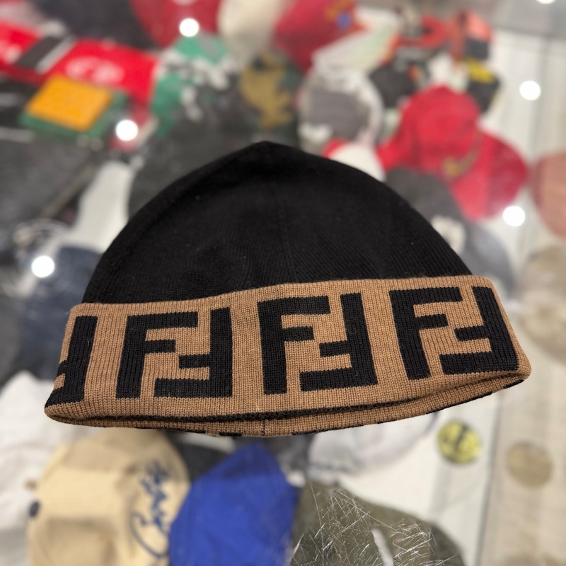 Fendi FF Logo Knit Beanie Black Brown