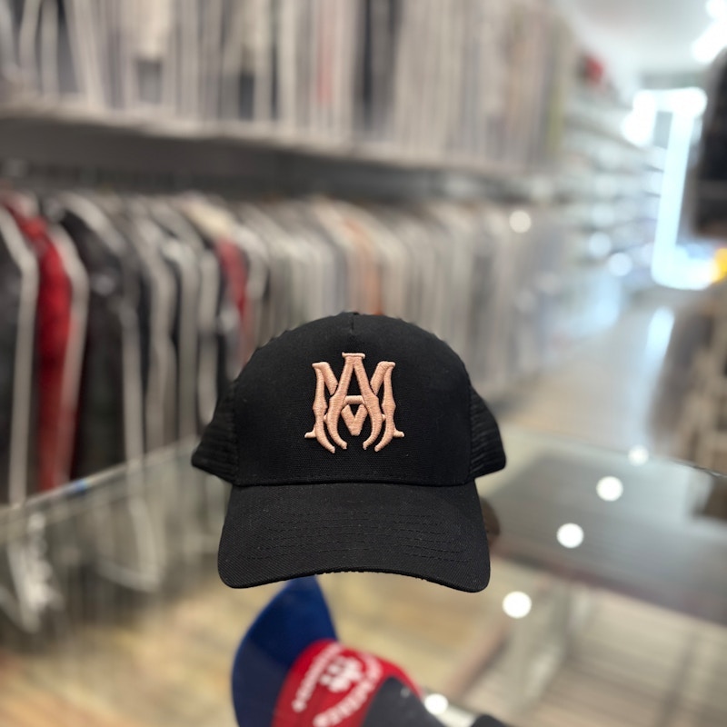 Amiri MA Logo Trucker Hat Black Pink