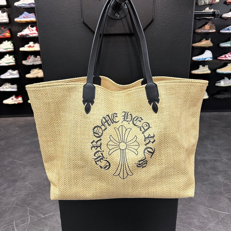 Chrome Hearts Straw Tote Bag Natural Black