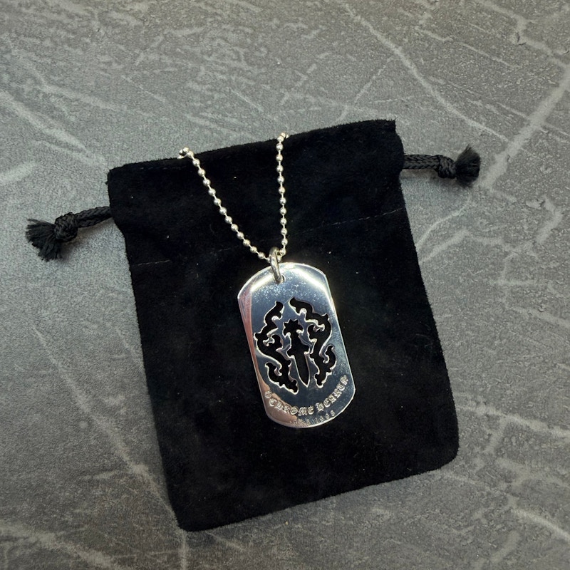Chrome Hearts Dagger Cutout Dog Tag Pendant Necklace Silver