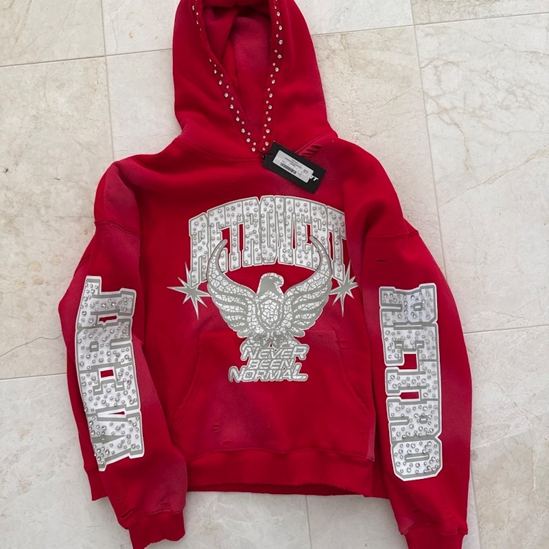 Retrovert Rhinestone Never Be Normal Hoodie Red