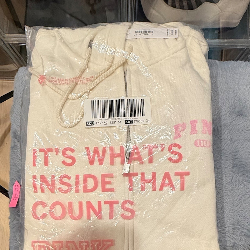PINK It's What's Inside That Counts Full Zip Hoodie Cream