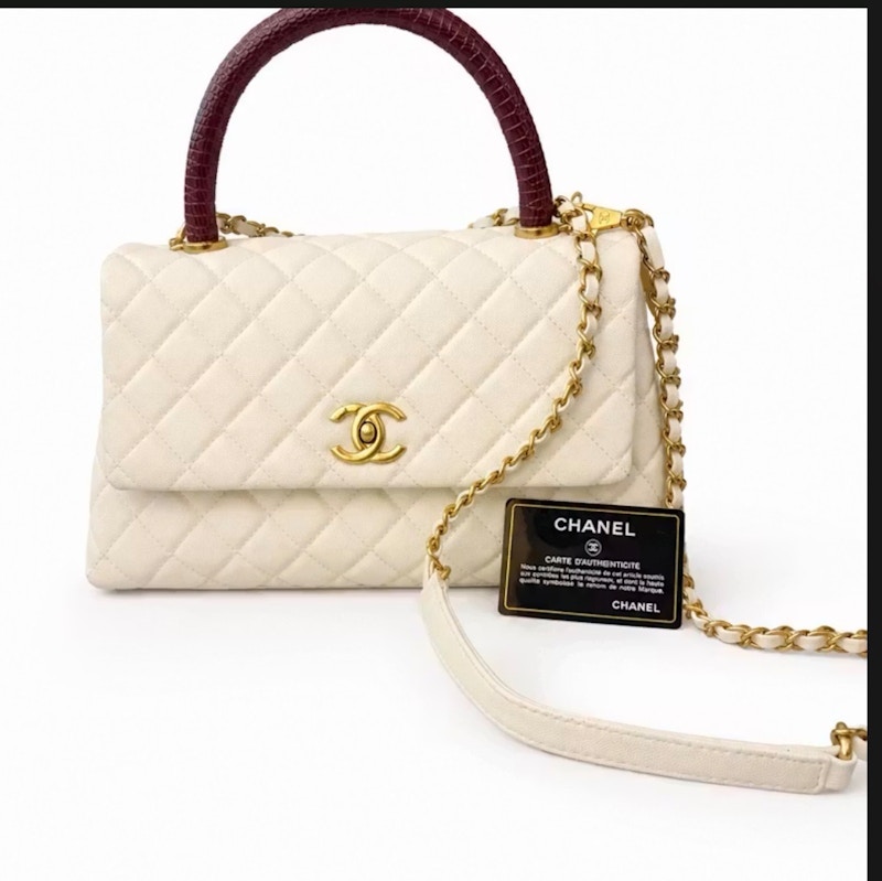 Chanel Quilted Handle Bag White Burgundy